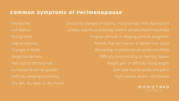 Common Symptoms of Perimenopause List on Orange Background