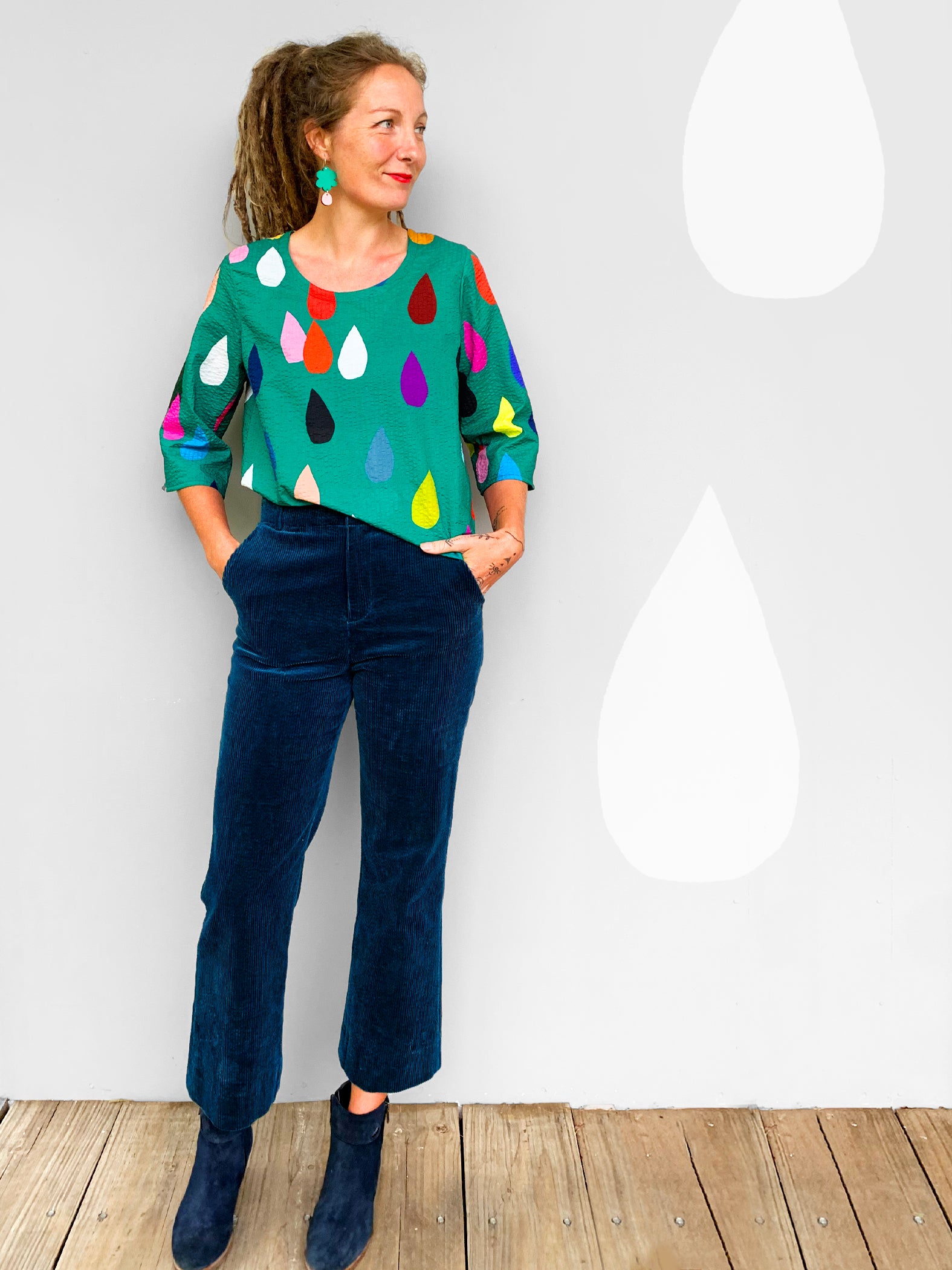 Bright Drops 100% (Teal Green) seersucker cotton top – doopsdesigns