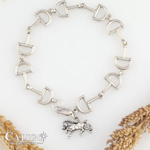 Horse Snaffle Bit Link Bracelet with Horse charm - sterling silver - Horse Jewelry 