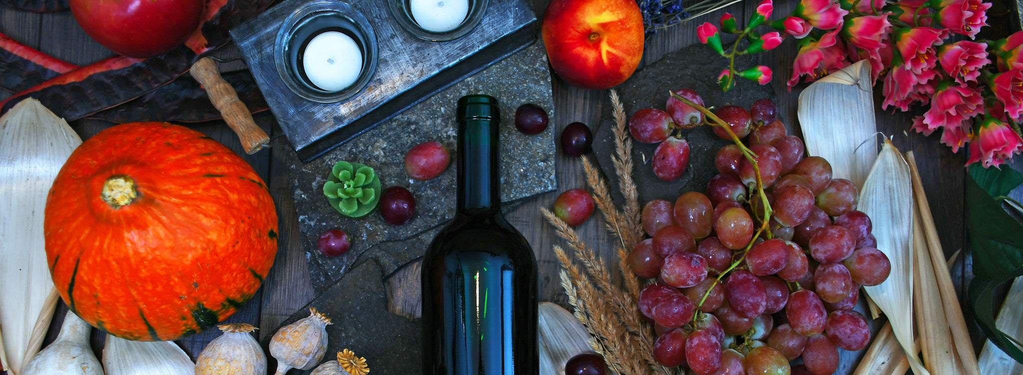 Autumn Season with Grapes Pips and Wine Bottles Poppy