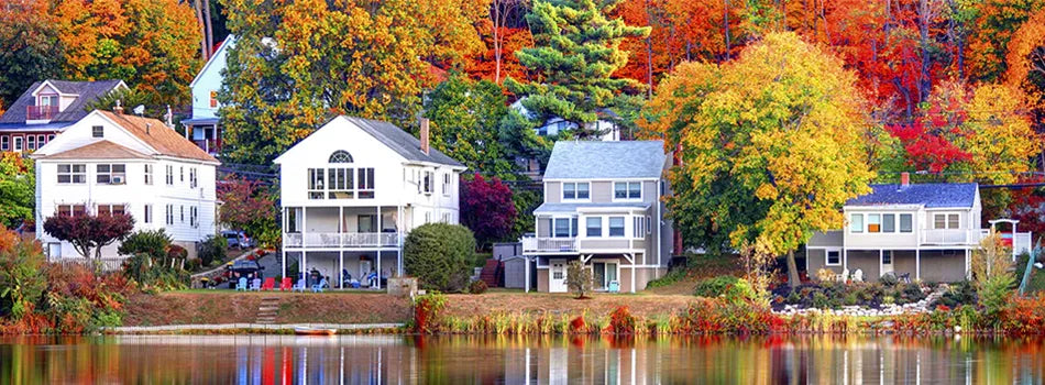 River front houses in Boston Massachusetts during the fall season