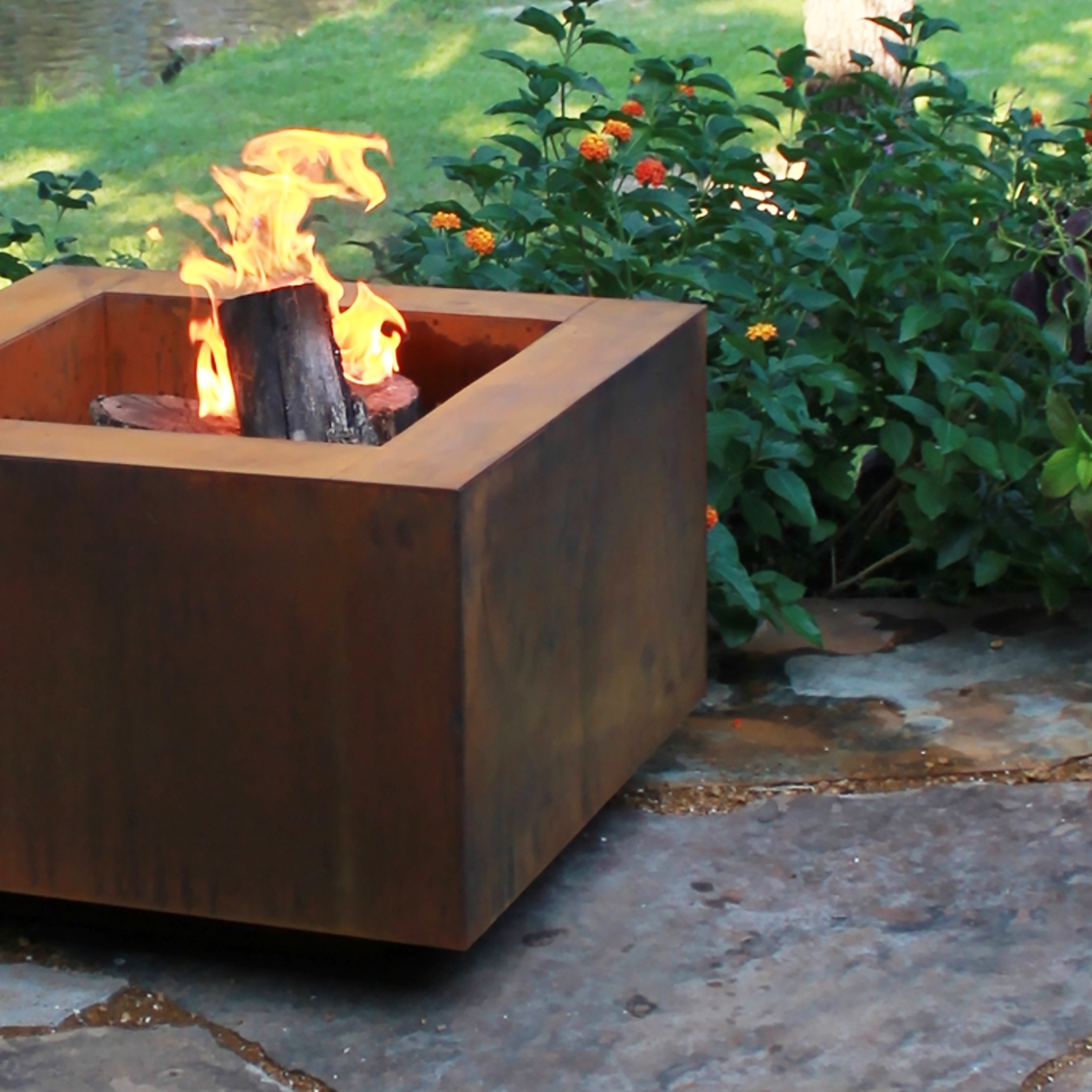 Corten Steel Fire Pit Square Patio Fire Pit Starfire Direct