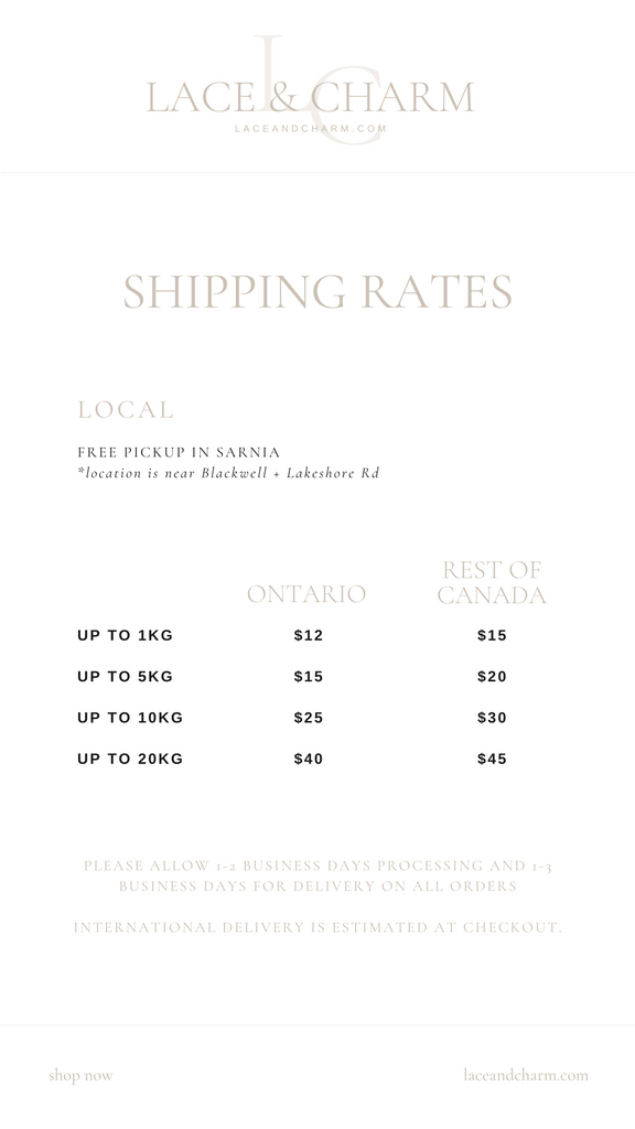 LACE & CHARM shipping rates for 2024