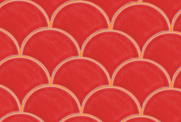 Orange Grout with Red Scallop tile by Grout360