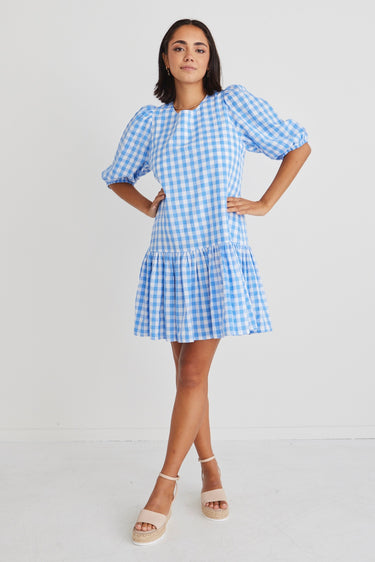 Shop Airy Lilac Check V Neck Mini Dress Online | Flo & Frankie