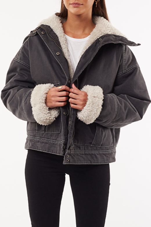 sherpa jacket with denim trim