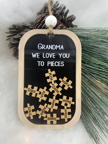 Puzzle Ornament Holiday Grandparent Gift "We Love You to Pieces" Personalized Grandchildren Ornament 