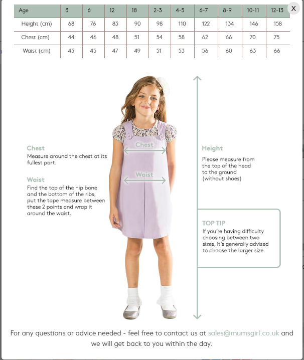 clothes size for 7 yr old girl