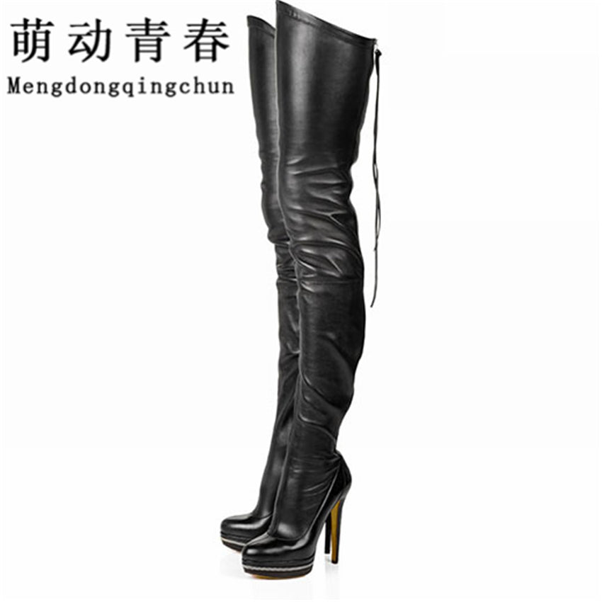 leather heeled over the knee boots