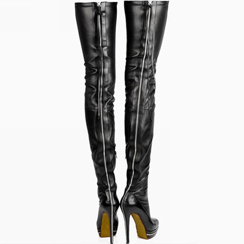 over the knee leather high heel boots