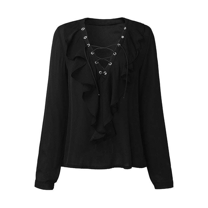 black long sleeve shirt with ruffles