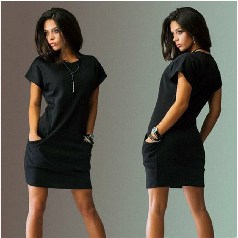 casual black dress with pockets