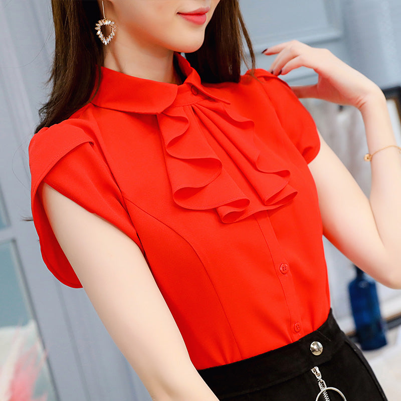 red chiffon shirt