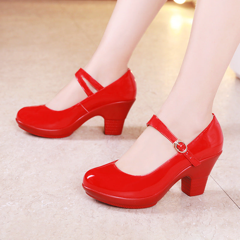 red medium heel shoes