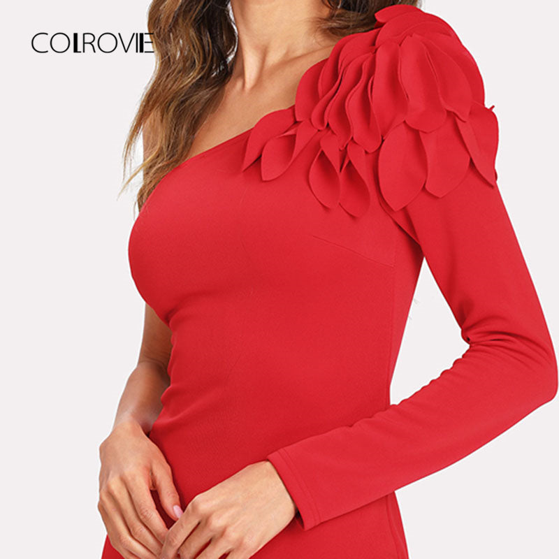 red long sleeve ruffle dress