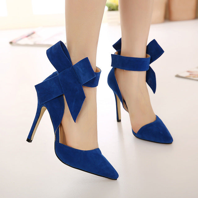 blue heels with bow