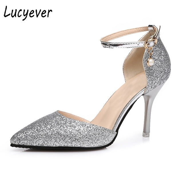 silver black heels