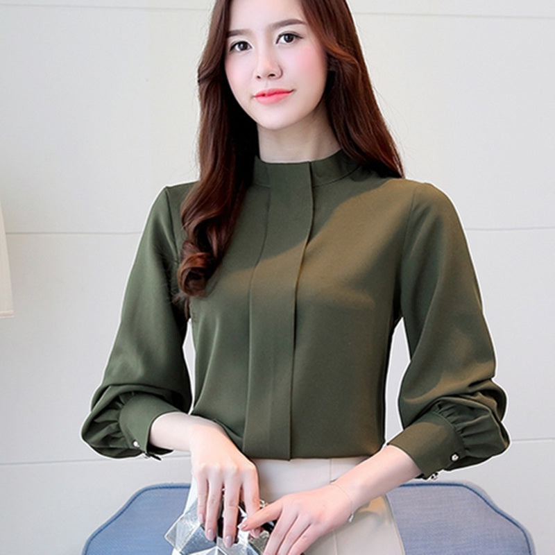 Women Blouse Long Sleeve Chiffon Blouse 