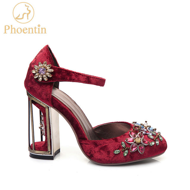 Crystal Flower Mary Janes Women Pumps 
