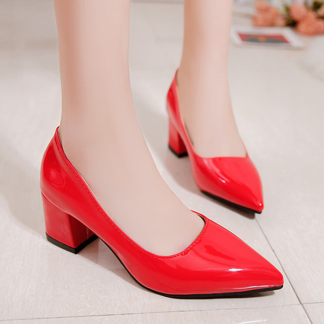 red square heel shoes