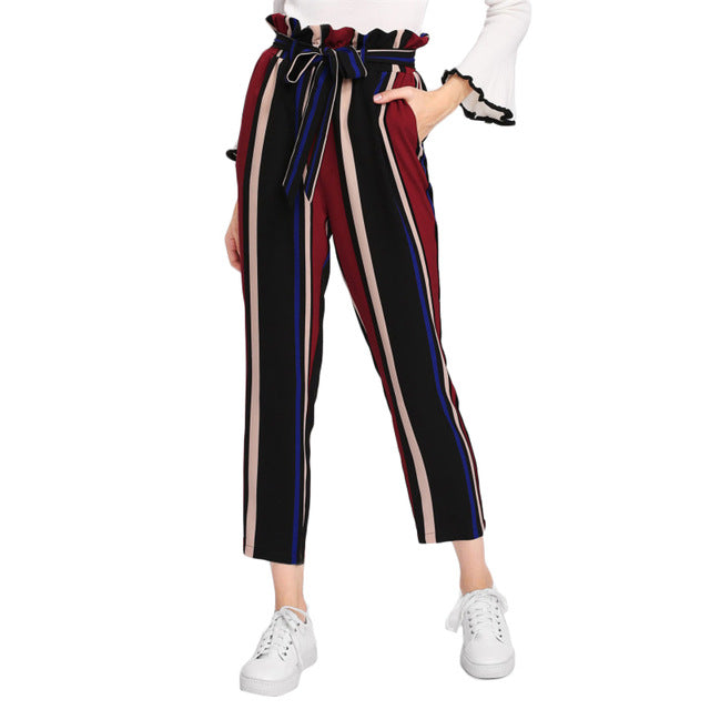 vertical striped frill belted pants