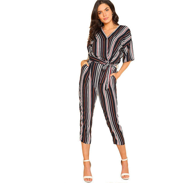 striped casual jumpsuit