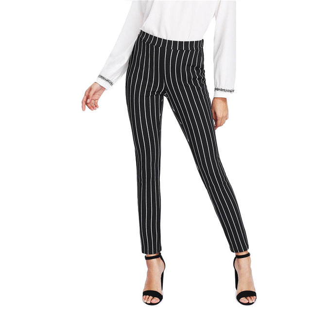 Vertical Striped Skinny Pants Women 