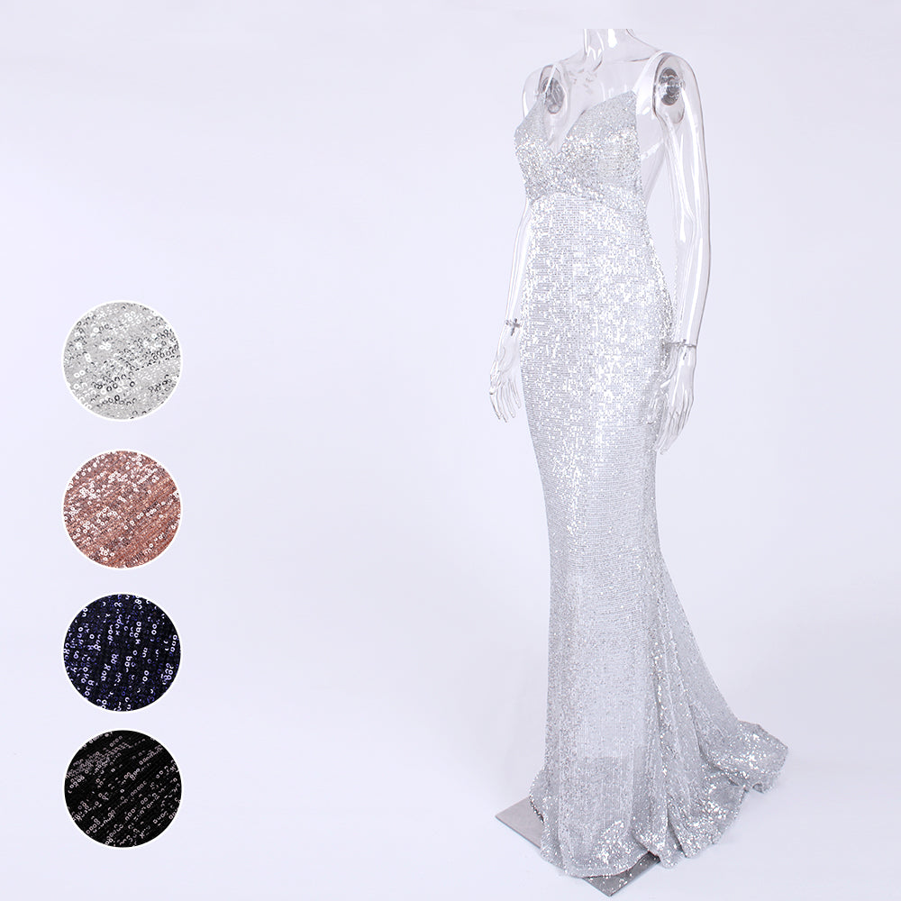 padded sequin lace gown