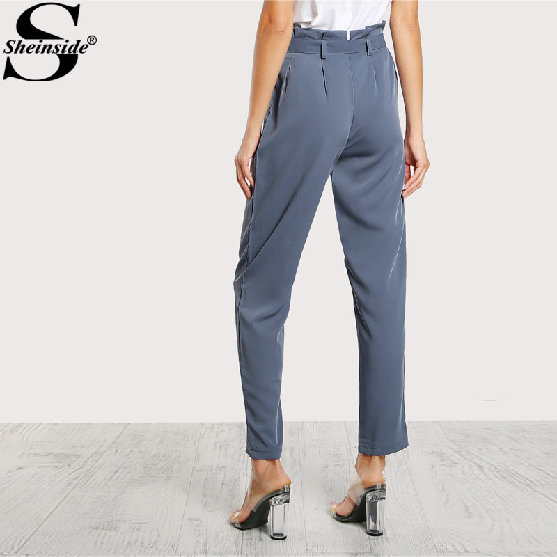 fashion striped side woven belt cropped casual pants