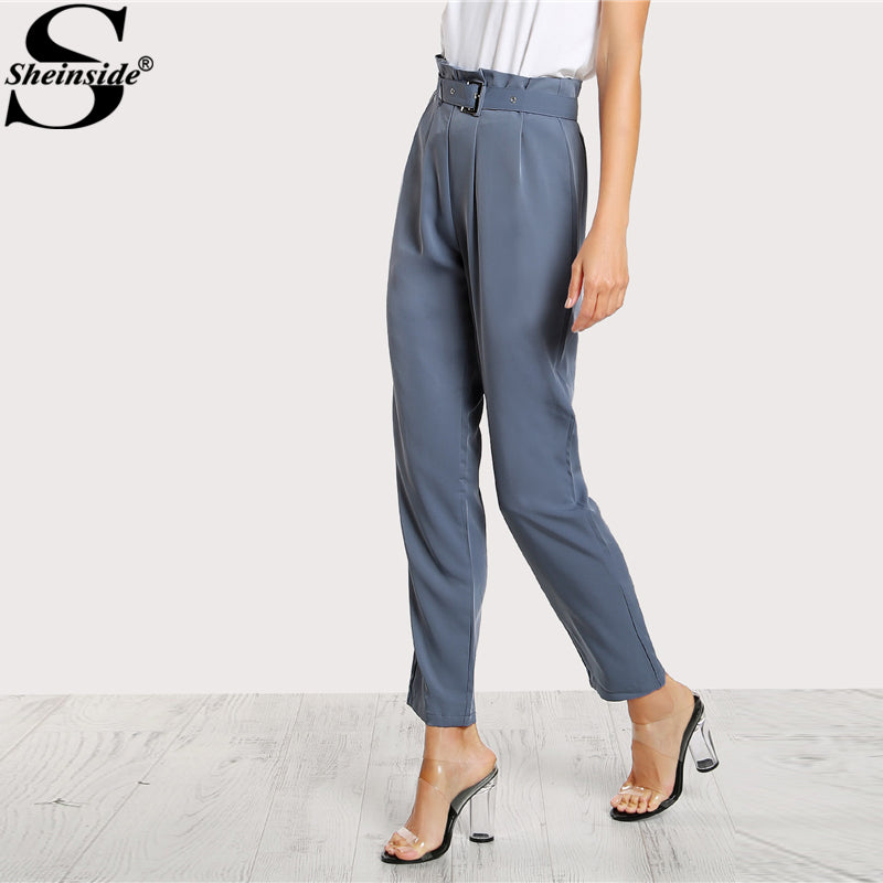 fashion striped side woven belt cropped casual pants