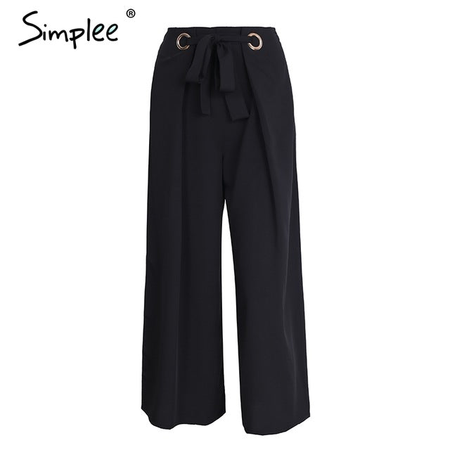 Metal Ring Tie Up Wide Leg Pants Women 