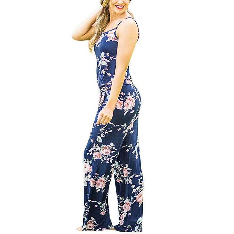 blue jumpsuit with flowers