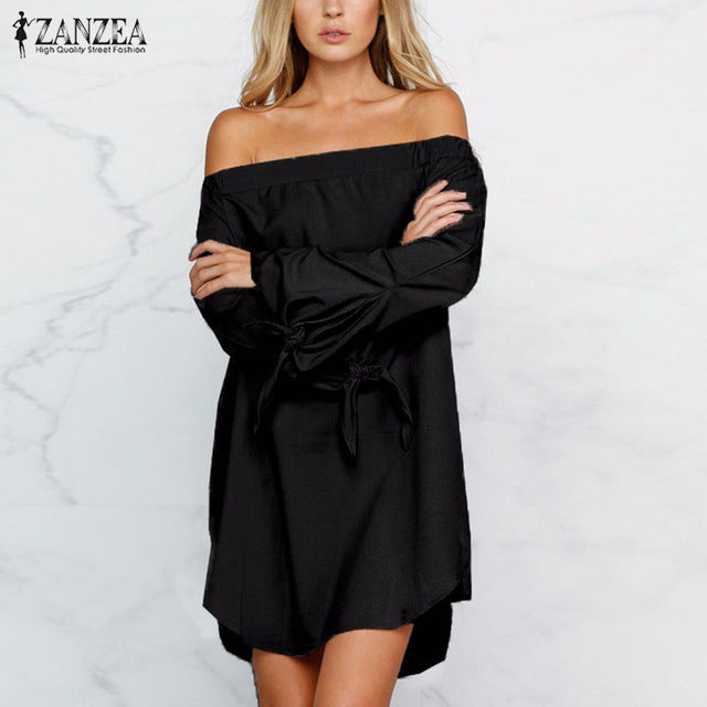 off the shoulder black dress casual