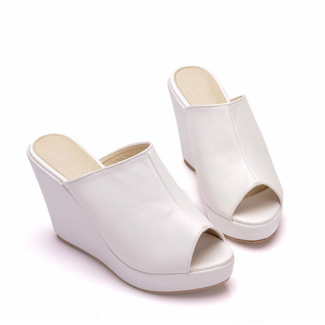 white slip on wedges