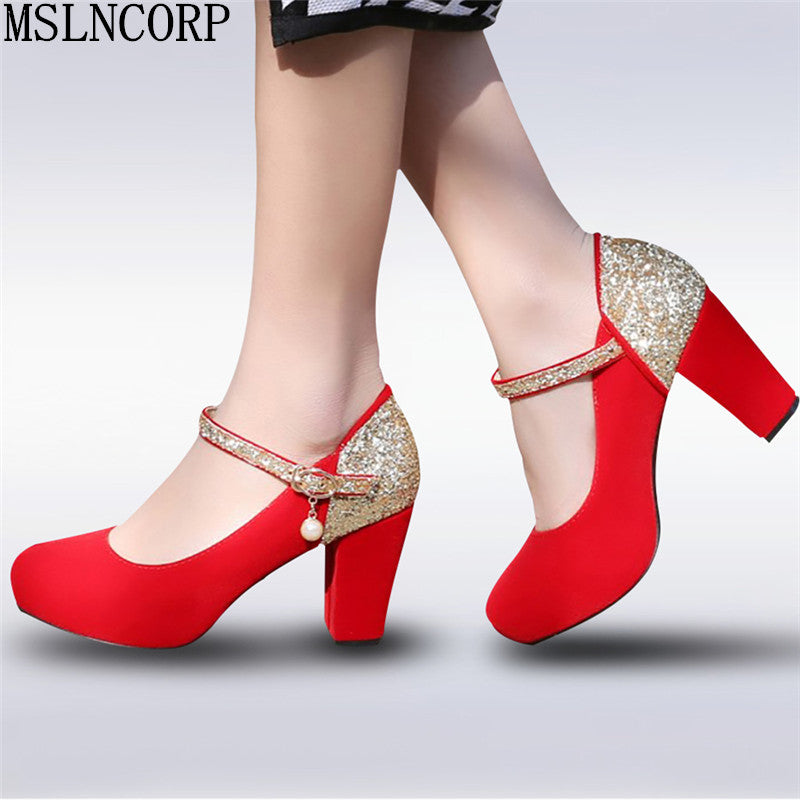 red heels thick heel