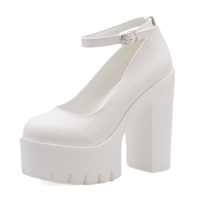 white thick heels