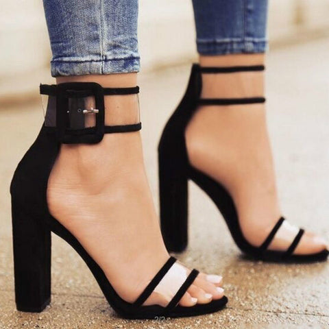 black summer heeled sandals