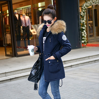 womens blue parka with fur hood