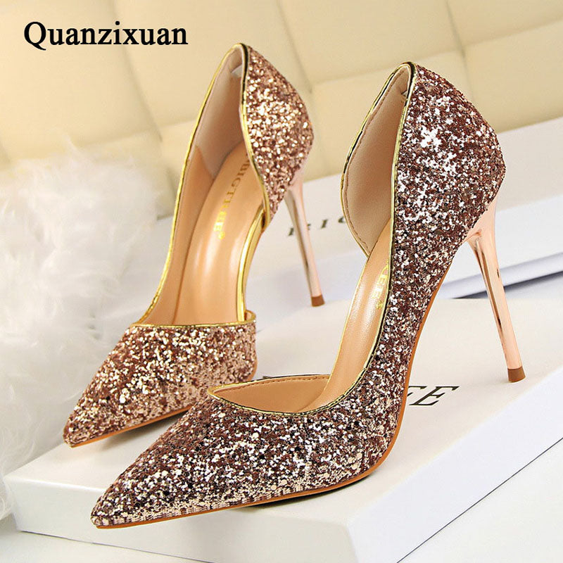 silver bling high heels