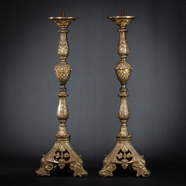 Antiques Atlas - Pair French 19th C.Brass Church Candlesticks 27 as237a522