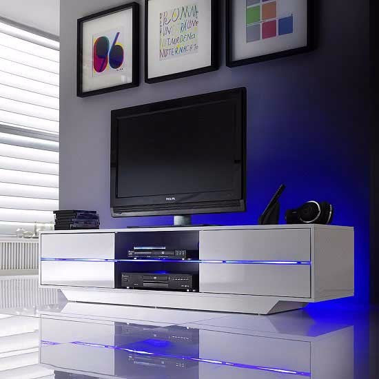 Verona Modern White High Gloss TV Stand with Drawers &amp; LED 