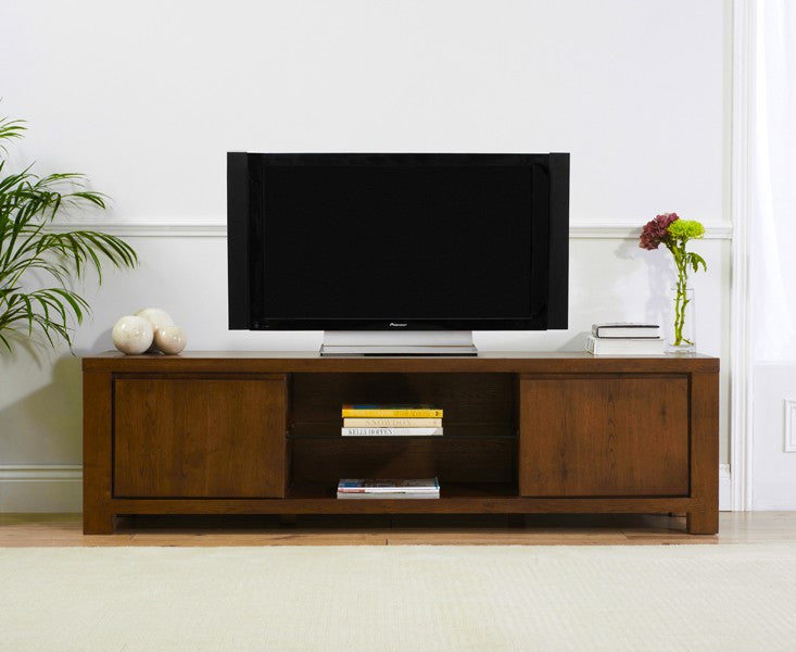 Bradford Dark Solid Oak Large Tv Unit With Glass Shelf