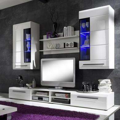 Invictus Wall Mounted TV Unit Living Room Set in White High Gloss and LED lights – 0