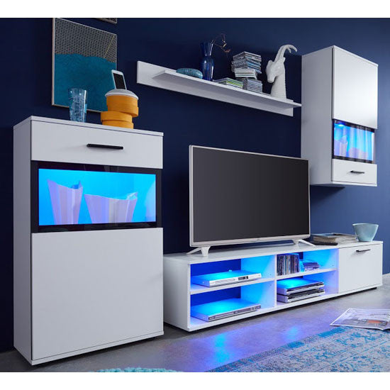 Eden Wall Mounted TV Unit Living Room Set in White with LED Lights – www.waldenwongart.com