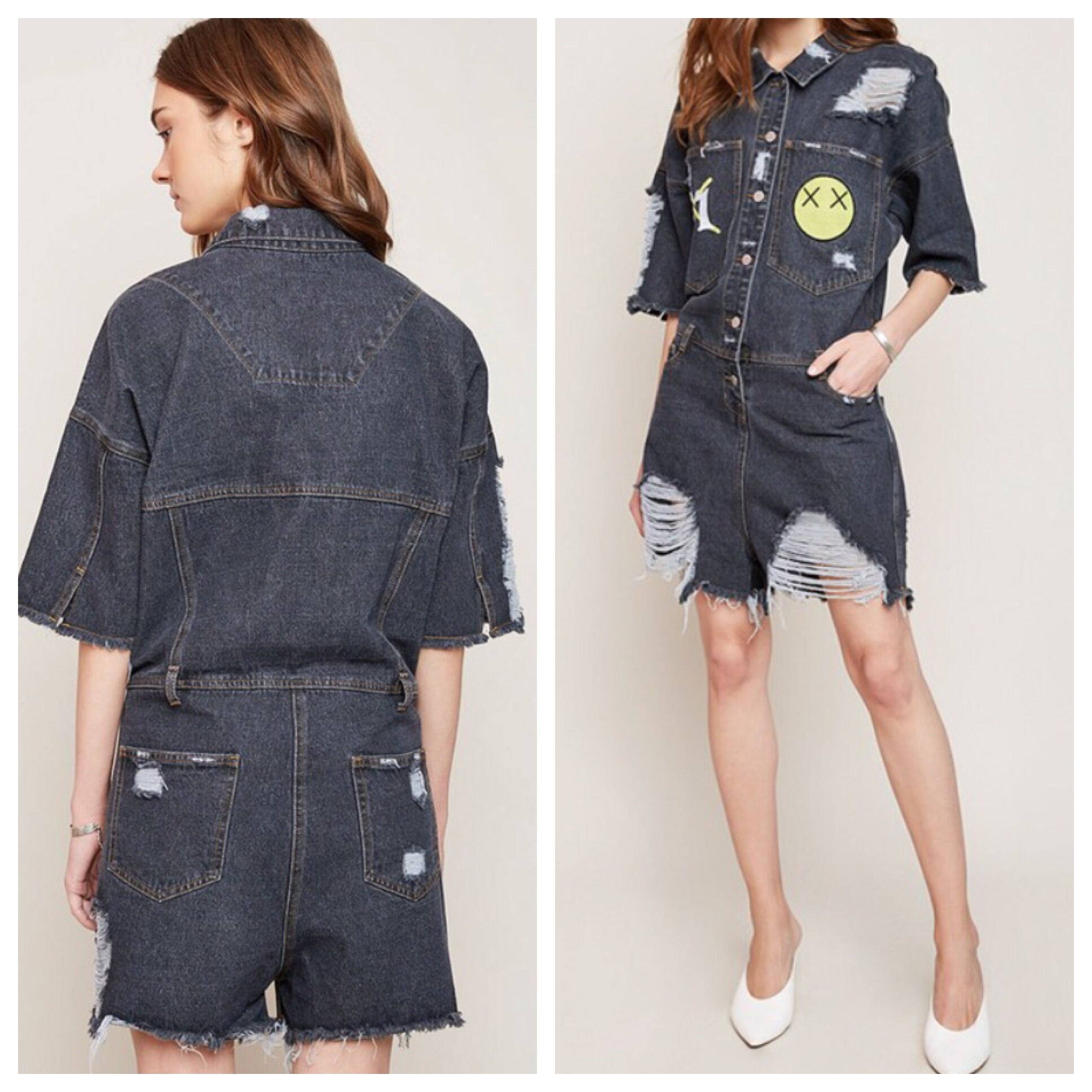 destroyed denim romper