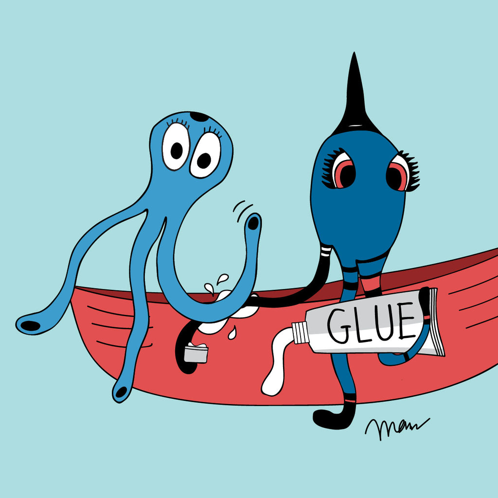 Lettie Lucy, Lou + Some Glue. The MoMeMans® by Monica Escobar Allen. A lesson about glue.