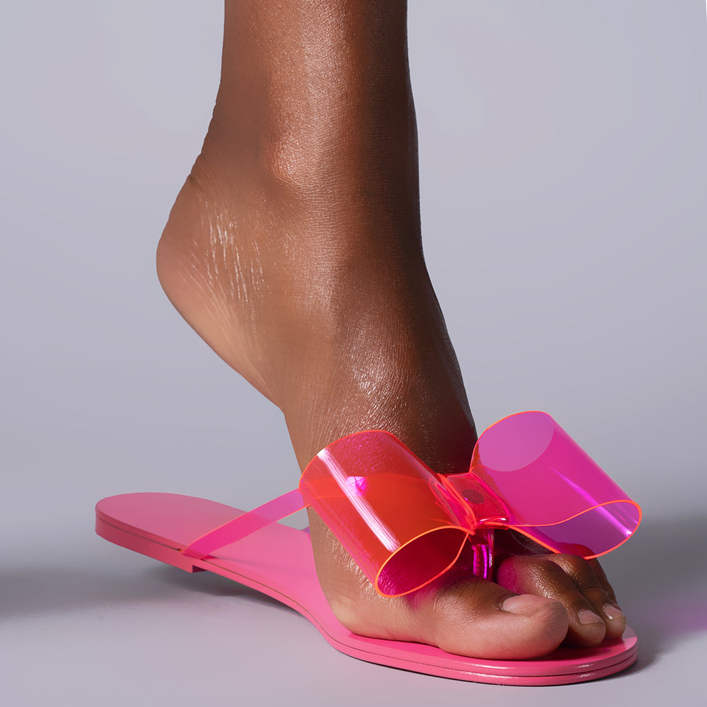 pink leather flip flops