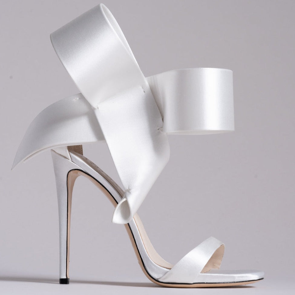 white satin high heels