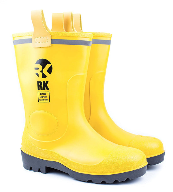 yellow rubber work boots