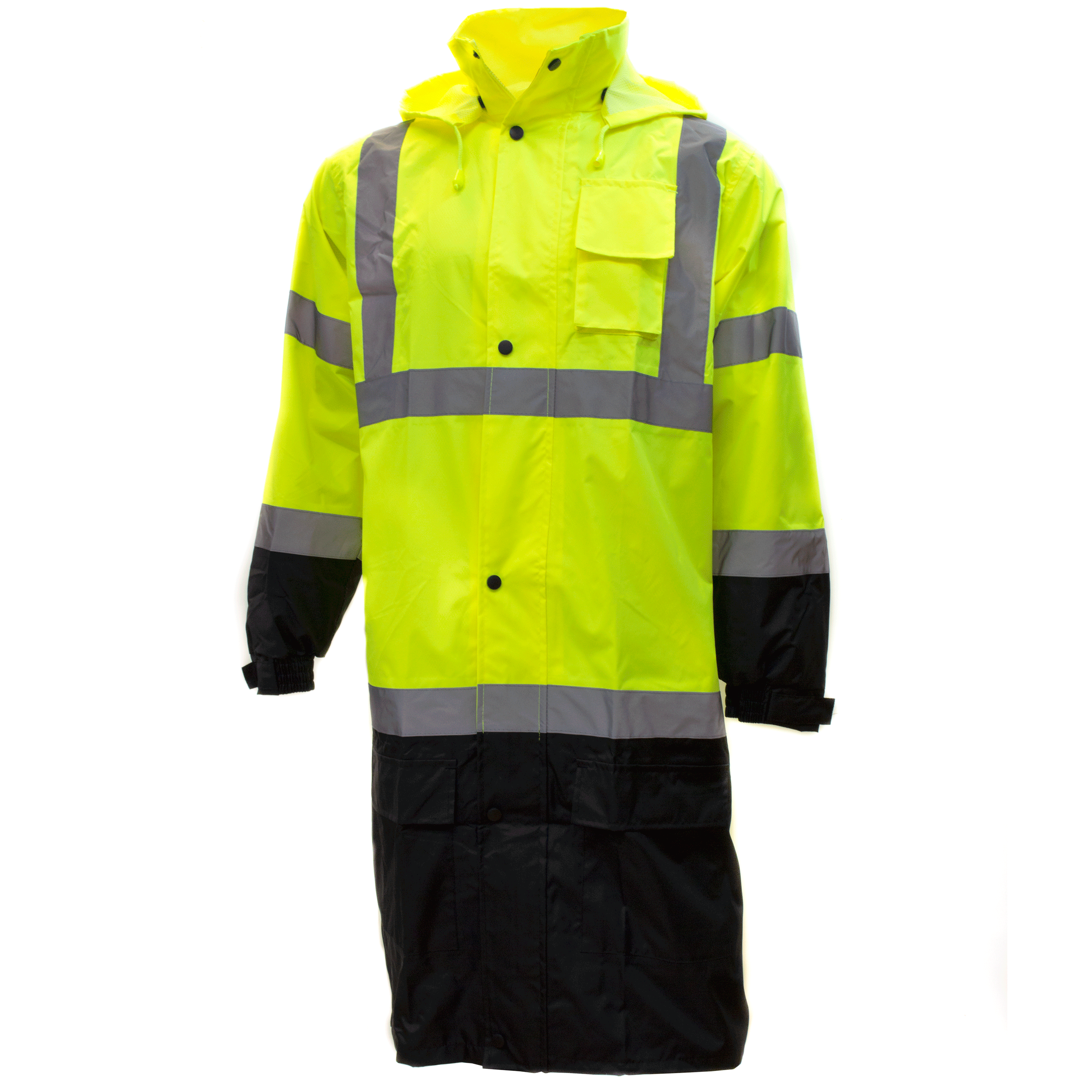 Class 3 Reflective Hi-Viz Black Bottom Long Rain Coat RC-CLA3-LM22 | RK ...